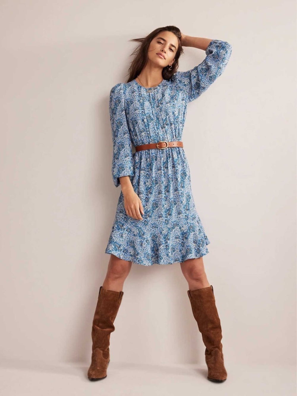 Boden Pleated Peplum Mini Dress - Blue